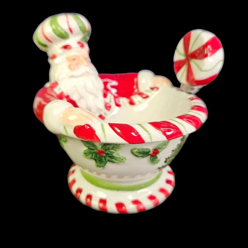 Spode Christmas Tree Peppermint Santa Dip Bowl With‎ Spreader in Gift Box READ